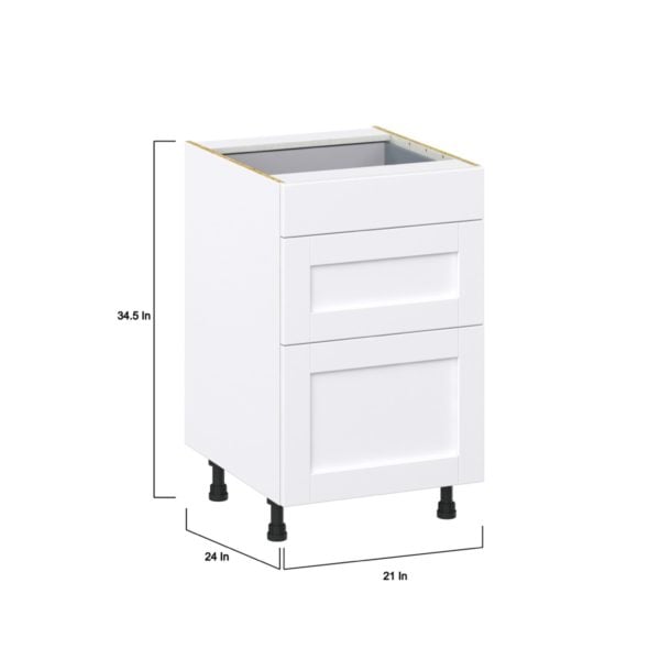 Dahlia Bright White  Shaker Assembled Base Cabinet with 3 Drawers (21 in. W X 34.5 in. H X 24 in. D)