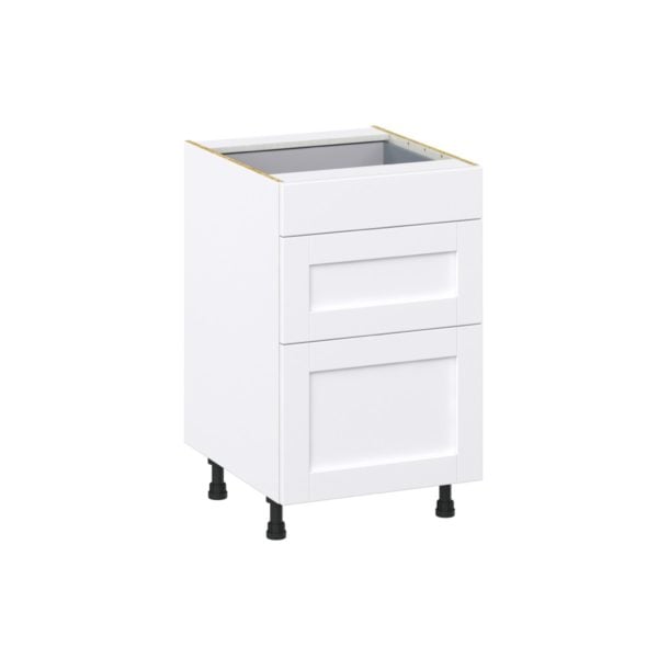 Dahlia Bright White  Shaker Assembled Base Cabinet with 3 Drawers (21 in. W X 34.5 in. H X 24 in. D)