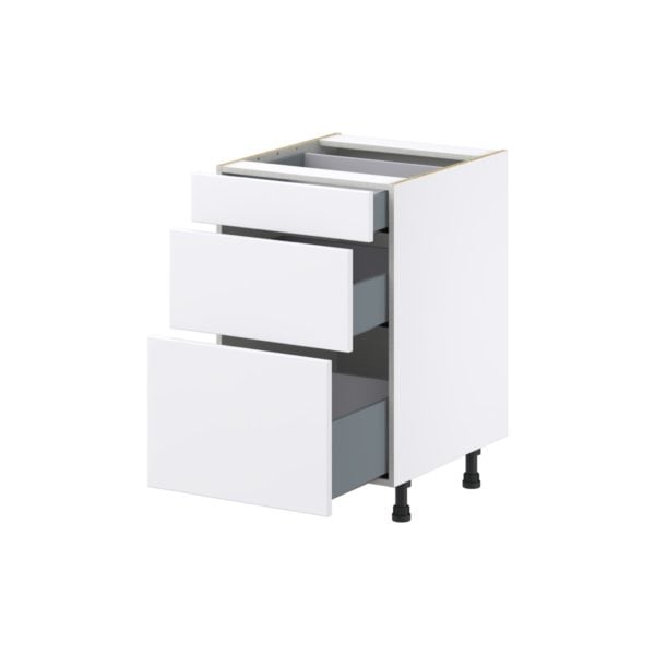 Lily Bright White  Slab Assembled Base Cabinet with 3 Drawers (21 in. W X 34.5 in. H X 24 in. D)