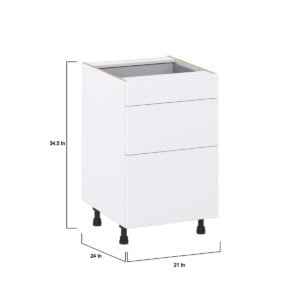 Lily Bright White  Slab Assembled Base Cabinet with 3 Drawers (21 in. W X 34.5 in. H X 24 in. D)