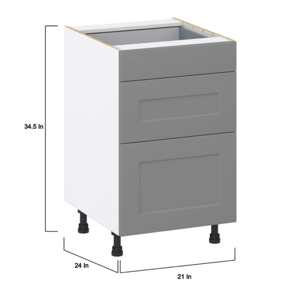 Willow Painted Slate Gray  Shaker Assembled Base Cabinet with 3 Drawers (21 in. W X 34.5 in. H X 24 in. D)