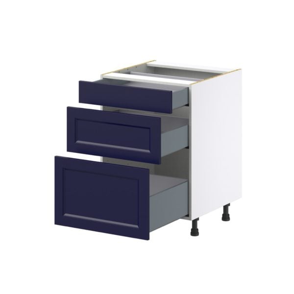 Camellia Painted Midnight Blue Recessed Assembled Base Cabinet with 3 Drawers (24 in. W x 34.5 in. H x 24 in. D)