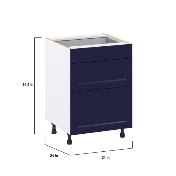 Camellia Painted Midnight Blue Recessed Assembled Base Cabinet with 3 Drawers (24 in. W x 34.5 in. H x 24 in. D)