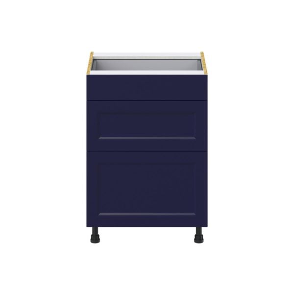 Camellia Painted Midnight Blue Recessed Assembled Base Cabinet with 3 Drawers (24 in. W x 34.5 in. H x 24 in. D)