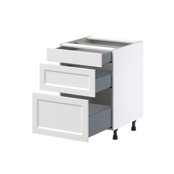 Magnolia Painted Bright White Recessed Assembled Base Cabinet with 3 Drawers (24 in. W x 34.5 in. H x 24 in. D)