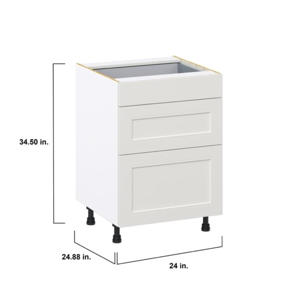 Wisteria Painted Light Gray Recessed Assembled Base Cabinet with 3 Drawers (24 in. W x 34.5 in. H x 24 in. D)