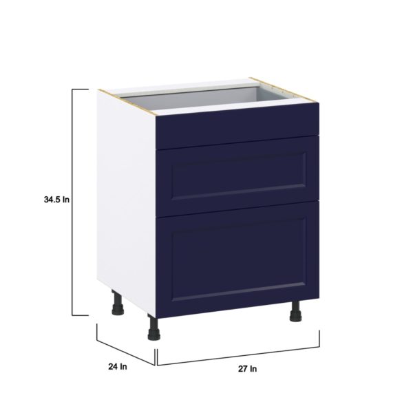 Camellia Painted Midnight Blue Recessed Assembled Base Cabinet with 3 Drawers  (27 in. W X 34.5 in. H X 24 in. D)