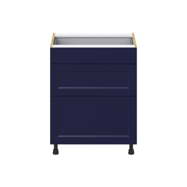 Camellia Painted Midnight Blue Recessed Assembled Base Cabinet with 3 Drawers  (27 in. W X 34.5 in. H X 24 in. D)