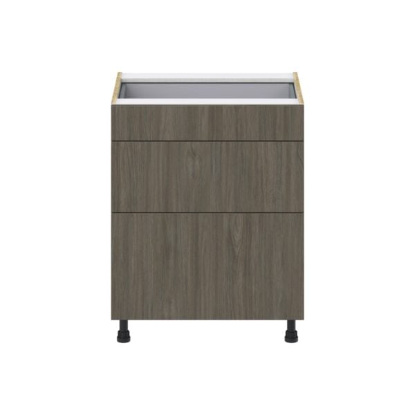 Cordyline Textured Slab Walnut Assembled Base Cabinet with 3 Drawers  (27 in. W X 34.5 in. H X 24 in. D)