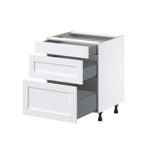 Dahlia Bright White  Shaker Assembled Base Cabinet with 3 Drawers  (27 in. W X 34.5 in. H X 24 in. D)