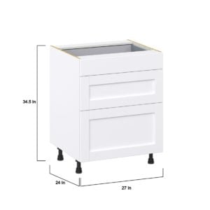 Dahlia Bright White  Shaker Assembled Base Cabinet with 3 Drawers  (27 in. W X 34.5 in. H X 24 in. D)