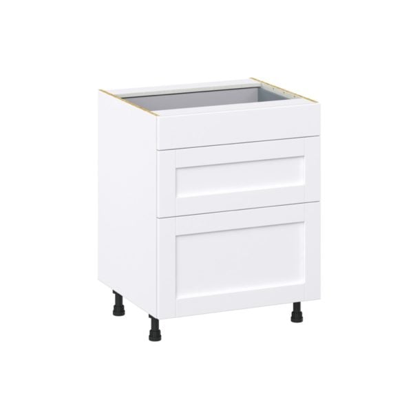 Dahlia Bright White  Shaker Assembled Base Cabinet with 3 Drawers  (27 in. W X 34.5 in. H X 24 in. D)