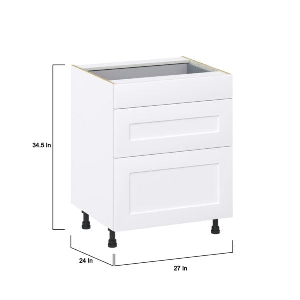 Jasmine Painted Warm White  Shaker Assembled Base Cabinet with 3 Drawers  (27 in. W X 34.5 in. H X 24 in. D)