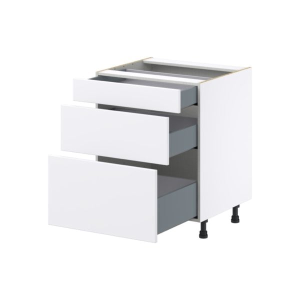 Lily Bright White  Slab Assembled Base Cabinet with 3 Drawers  (27 in. W X 34.5 in. H X 24 in. D)