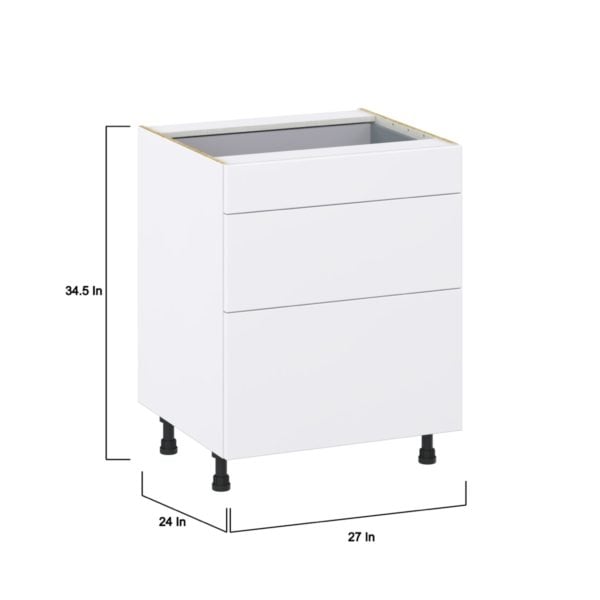 Lily Bright White  Slab Assembled Base Cabinet with 3 Drawers  (27 in. W X 34.5 in. H X 24 in. D)