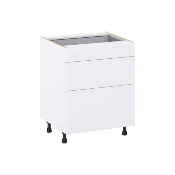 Lily Bright White  Slab Assembled Base Cabinet with 3 Drawers  (27 in. W X 34.5 in. H X 24 in. D)