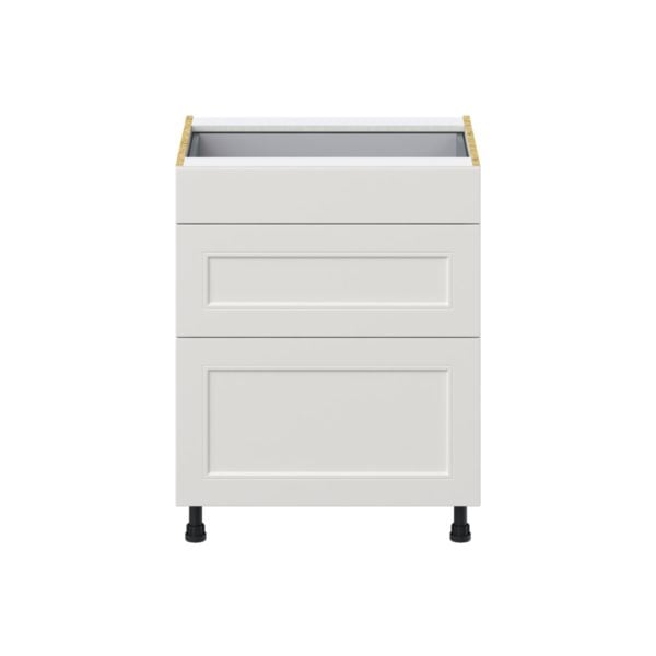 Wisteria Painted Light Gray Recessed Assembled Base Cabinet with 3 Drawers  (27 in. W X 34.5 in. H X 24 in. D)