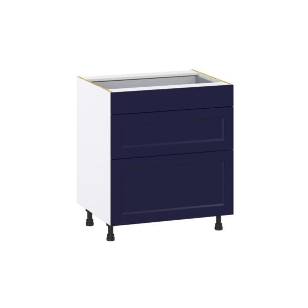 Camellia Painted Midnight Blue Recessed Assembled Base Cabinet with 3 Drawers (30 in. W x 34.5 in. H x 24 in. D)