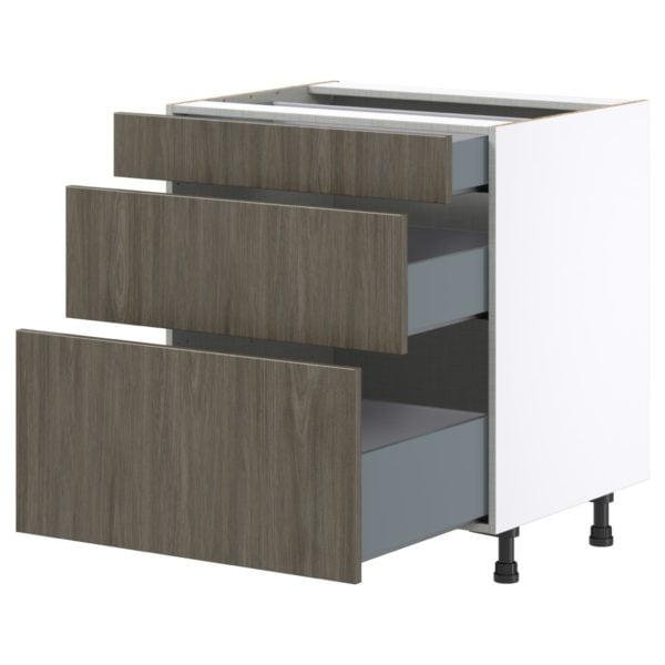 Cordyline Textured Slab Walnut Assembled Base Cabinet with 3 Drawers (30 in. W x 34.5 in. H x 24 in. D)