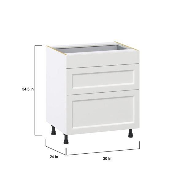 Magnolia Painted Bright White Recessed Assembled Base Cabinet with 3 Drawers (30 in. W x 34.5 in. H x 24 in. D)