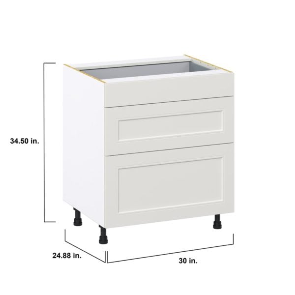 Wisteria Painted Light Gray Recessed Assembled Base Cabinet with 3 Drawers (30 in. W x 34.5 in. H x 24 in. D)