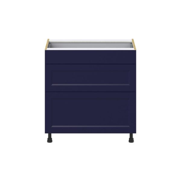 Camellia Painted Midnight Blue Recessed Assembled Base Cabinet with 3 Drawers (33 in. W X 34.5 in. H X 24 in. D)