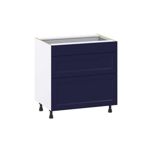 Camellia Painted Midnight Blue Recessed Assembled Base Cabinet with 3 Drawers (33 in. W X 34.5 in. H X 24 in. D)