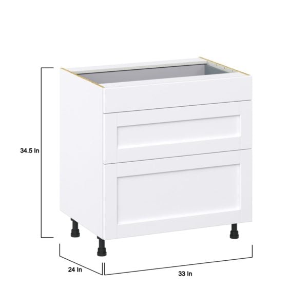 Dahlia Bright White  Shaker Assembled Base Cabinet with 3 Drawers (33 in. W X 34.5 in. H X 24 in. D)