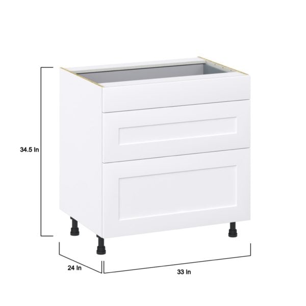 Jasmine Painted Warm White  Shaker Assembled Base Cabinet with 3 Drawers (33 in. W X 34.5 in. H X 24 in. D)