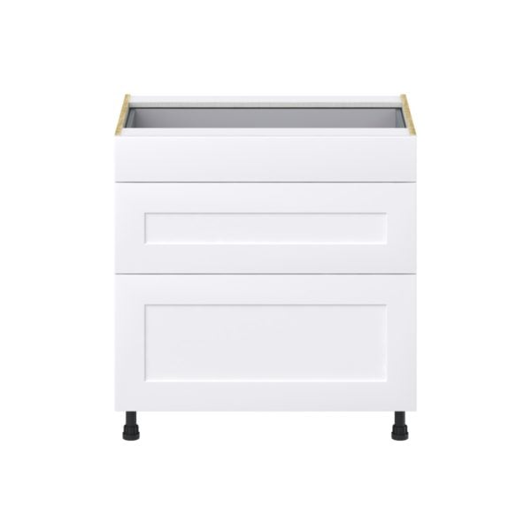 Jasmine Painted Warm White  Shaker Assembled Base Cabinet with 3 Drawers (33 in. W X 34.5 in. H X 24 in. D)