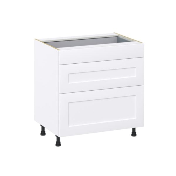 Jasmine Painted Warm White  Shaker Assembled Base Cabinet with 3 Drawers (33 in. W X 34.5 in. H X 24 in. D)