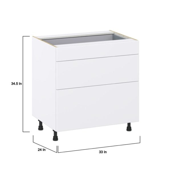 Lily Bright White  Slab Assembled Base Cabinet with 3 Drawers (33 in. W X 34.5 in. H X 24 in. D)