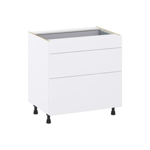 Lily Bright White  Slab Assembled Base Cabinet with 3 Drawers (33 in. W X 34.5 in. H X 24 in. D)