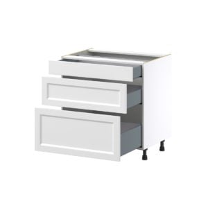 Magnolia Painted Bright White Recessed Assembled Base Cabinet with 3 Drawers (33 in. W X 34.5 in. H X 24 in. D)