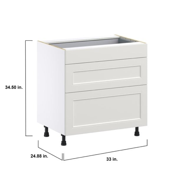 Wisteria Painted Light Gray Recessed Assembled Base Cabinet with 3 Drawers (33 in. W X 34.5 in. H X 24 in. D)