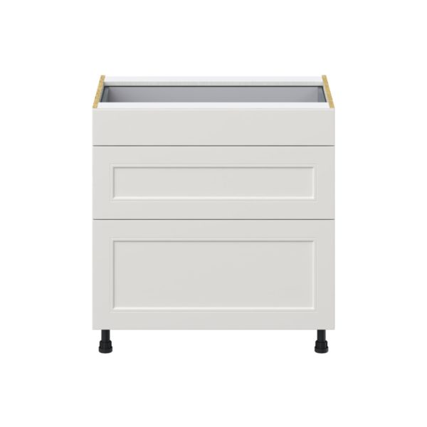 Wisteria Painted Light Gray Recessed Assembled Base Cabinet with 3 Drawers (33 in. W X 34.5 in. H X 24 in. D)