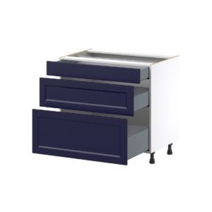 Camellia Painted Midnight Blue Recessed Assembled Base Cabinet with 3 Drawers (36 in. W x 34.5 in. H x 24 in. D)