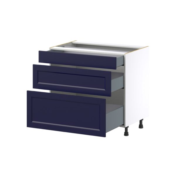 Camellia Painted Midnight Blue Recessed Assembled Base Cabinet with 3 Drawers (36 in. W x 34.5 in. H x 24 in. D)