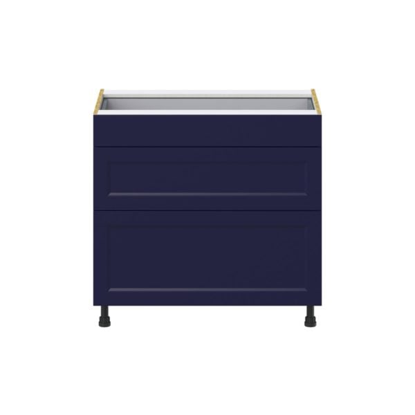 Camellia Painted Midnight Blue Recessed Assembled Base Cabinet with 3 Drawers (36 in. W x 34.5 in. H x 24 in. D)