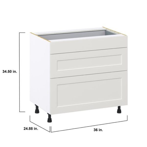 Wisteria Painted Light Gray Recessed Assembled Base Cabinet with 3 Drawers (36 in. W x 34.5 in. H x 24 in. D)