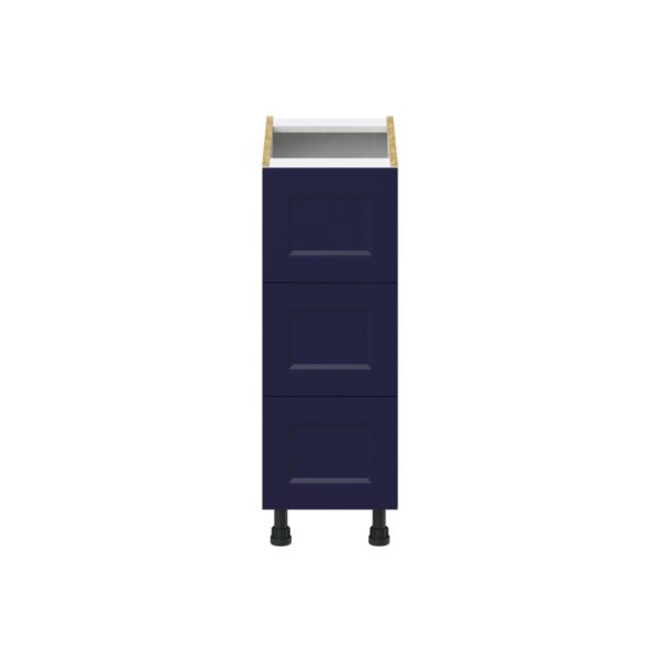 Camellia Painted Midnight Blue Recessed Assembled Base Cabinet with Three 10 in. Drawers (12 in. W X 34.5 in. H X 24 in. D)