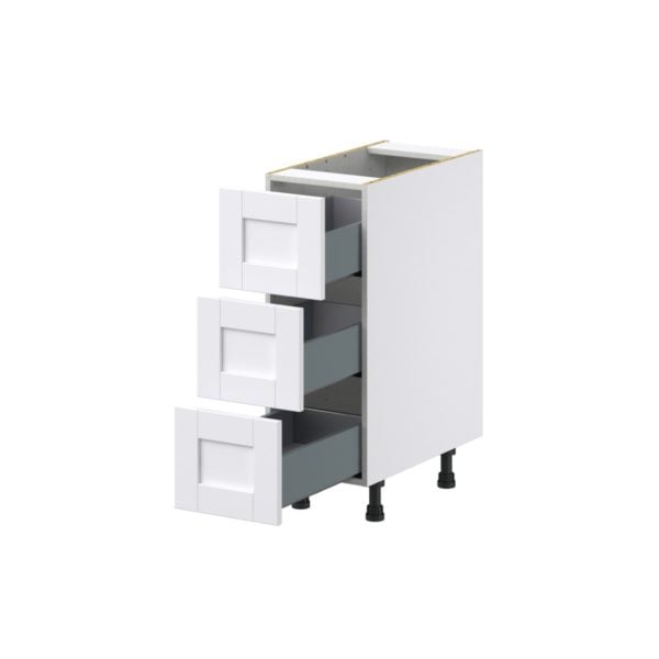 Dahlia Bright White  Shaker Assembled Base Cabinet with Three 10 in. Drawers (12 in. W X 34.5 in. H X 24 in. D)