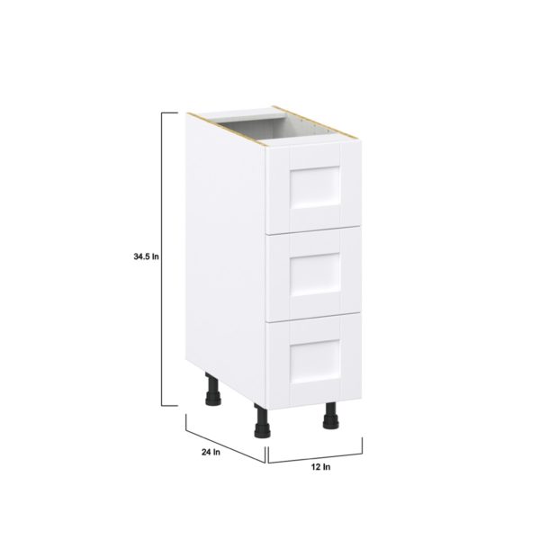 Dahlia Bright White  Shaker Assembled Base Cabinet with Three 10 in. Drawers (12 in. W X 34.5 in. H X 24 in. D)