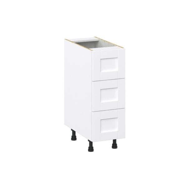 Dahlia Bright White  Shaker Assembled Base Cabinet with Three 10 in. Drawers (12 in. W X 34.5 in. H X 24 in. D)