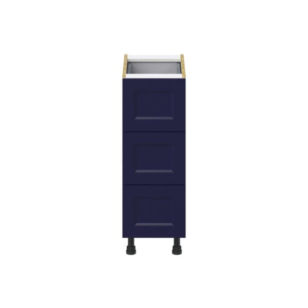 Camellia Painted Midnight Blue Recessed Assembled Base Cabinet with Three 10 in. Drawers and 1 Inner Drawer (12 in. W X 34.5 in. H X 24 in. D)