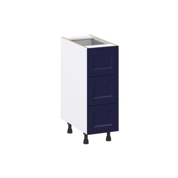 Camellia Painted Midnight Blue Recessed Assembled Base Cabinet with Three 10 in. Drawers and 1 Inner Drawer (12 in. W X 34.5 in. H X 24 in. D)