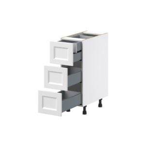 Magnolia Painted Bright White Recessed Assembled Base Cabinet with Three 10 in. Drawers and 1 Inner Drawer (12 in. W X 34.5 in. H X 24 in. D)