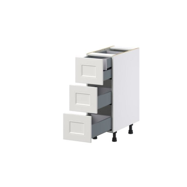 Wisteria Painted Light Gray Recessed Assembled Base Cabinet with Three 10 in. Drawers and 1 Inner Drawer (12 in. W X 34.5 in. H X 24 in. D)