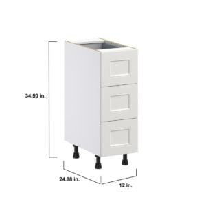 Wisteria Painted Light Gray Recessed Assembled Base Cabinet with Three 10 in. Drawers and 1 Inner Drawer (12 in. W X 34.5 in. H X 24 in. D)