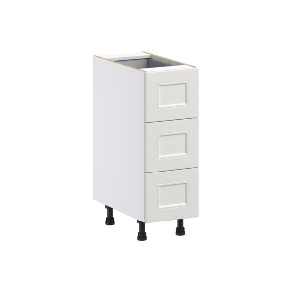 Wisteria Painted Light Gray Recessed Assembled Base Cabinet with Three 10 in. Drawers and 1 Inner Drawer (12 in. W X 34.5 in. H X 24 in. D)